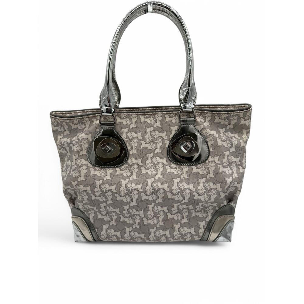 CELINE Handbag PVC Leather Gray Silver Auth bs17463